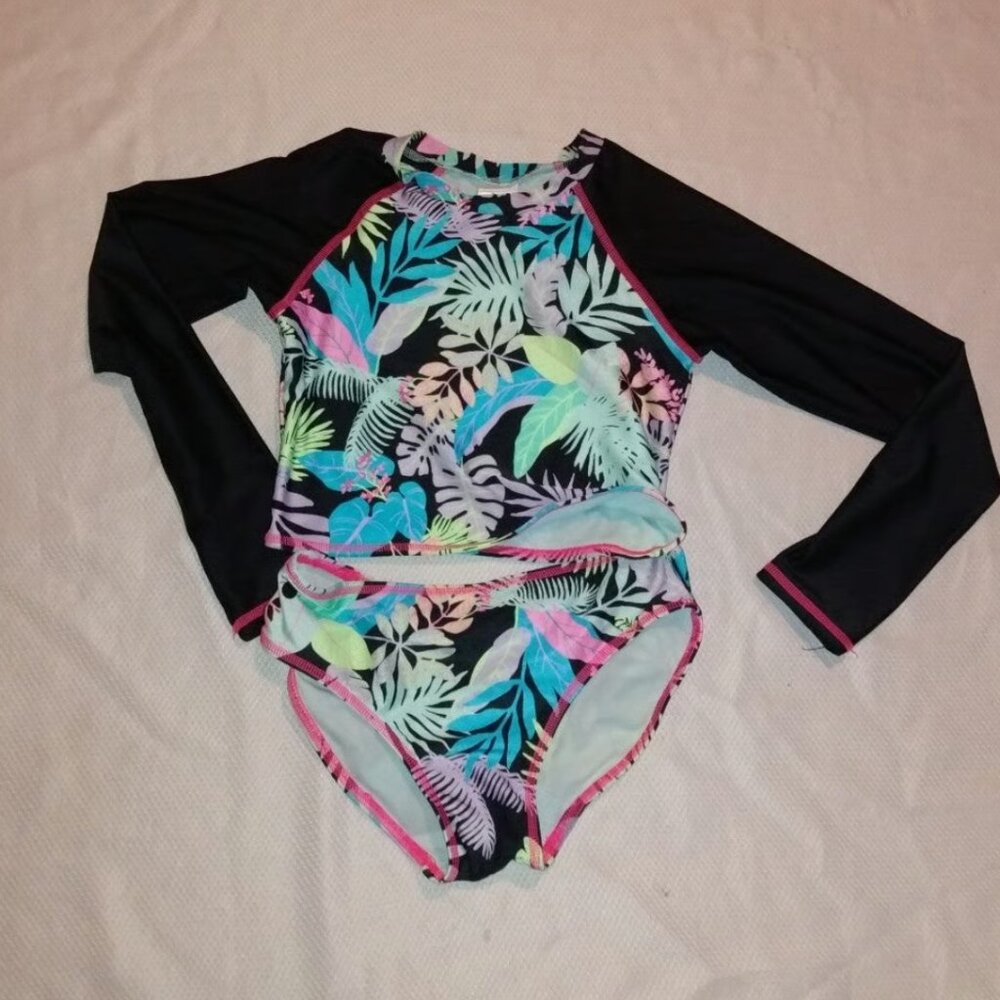 Art class girl 2-piece size 7/8 color floral print rash guard swimsuit set
